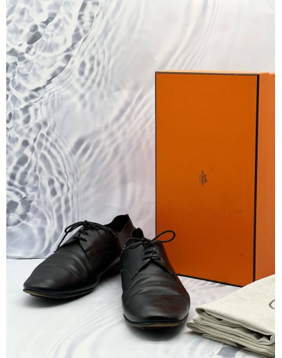 HERMES LOAFERS SIZE 43 IN BLACK LEATHER -FULL SET-