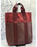 HERMES FOURRE TOUT CABAS TOTE BAG IN BURGUNDY CANVAS WITH BROWN LEATHER