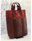 HERMES FOURRE TOUT CABAS TOTE BAG IN BURGUNDY CANVAS WITH BROWN LEATHER