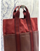 HERMES FOURRE TOUT CABAS TOTE BAG IN BURGUNDY CANVAS WITH BROWN LEATHER