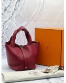 HERMES PICOTIN 18 IN DARK RED CLEMENCE LEATHER -FULL SET-