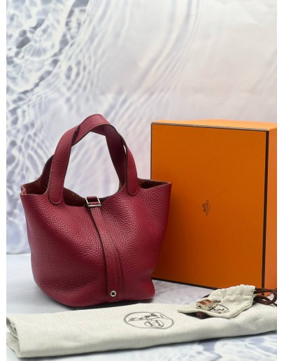 HERMES PICOTIN 18 IN DARK RED CLEMENCE LEATHER -FULL SET-