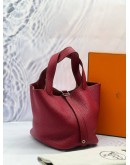 HERMES PICOTIN 18 IN DARK RED CLEMENCE LEATHER -FULL SET-