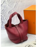 HERMES PICOTIN 18 IN DARK RED CLEMENCE LEATHER -FULL SET-