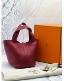 HERMES PICOTIN 18 IN DARK RED CLEMENCE LEATHER -FULL SET-