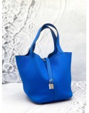 2016 HERMES PICOTIN LOCK 22 IN BLEU HYDRA TOGO LEATHER