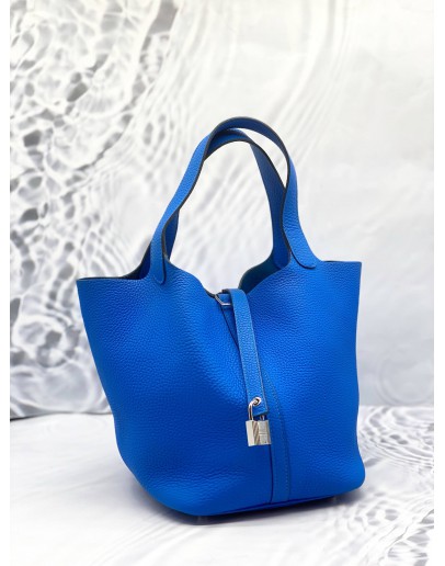 2016 HERMES PICOTIN LOCK 22 IN BLEU HYDRA TOGO LEATHER