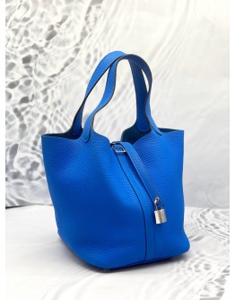 2016 HERMES PICOTIN LOCK 22 IN BLEU HYDRA TOGO LEATHER