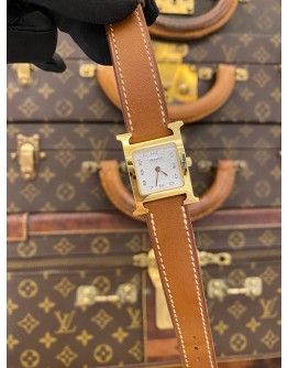 (LIKE NEW) 2020 HERMES HEURE H REF HH1.201 WHITE DIAL 21MM QUARTZ WATCH