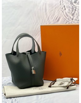 (BRAND NEW) 2025 HERMES PICOTIN 18 IN GRIS PANTIN CLEMENCE LEATHER -FULL SET- 