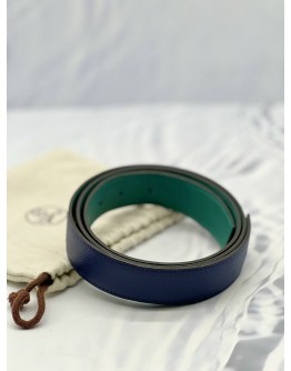 (LIKE NEW) HERMES REVERSIBLE BELT SIZE 100CM IN BLUE EPSOM LEATHER WITH GREEN ODYSSEE LEATHER