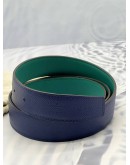 (LIKE NEW) HERMES REVERSIBLE BELT SIZE 100CM IN BLUE EPSOM LEATHER WITH GREEN ODYSSEE LEATHER