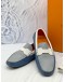 (LIKE NEW) HERMES KENNEDY LOAFERS SIZE 43 IN BLUE WITH WHITE EPSOM LEATHER -FULL SET-