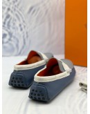 (LIKE NEW) HERMES KENNEDY LOAFERS SIZE 43 IN BLUE WITH WHITE EPSOM LEATHER -FULL SET-