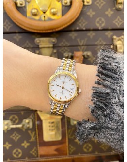 (LIKE NEW) 2024 LONGINES FLAGSHIP LADIES TWO TONE YELLOW GOLD PLATED REF L4.274.3 WHITE DIAL 26MM AUTOMATIC WATCH 