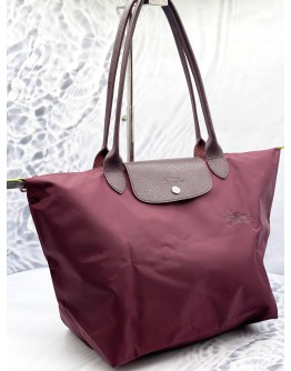 LONGCHAMP LE PLIAGE LARGE SHOULDER BAG IN BURGUNDY CANVAS WITH LEATHER