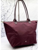 LONGCHAMP LE PLIAGE LARGE SHOULDER BAG IN BURGUNDY CANVAS WITH LEATHER