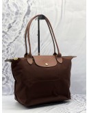 LONGCHAMP LE PLIAGE LONG SHOULDER BAG IN BROWN NYLON WITH LEATHER