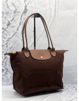 LONGCHAMP LE PLIAGE LONG SHOULDER BAG IN BROWN NYLON WITH LEATHER