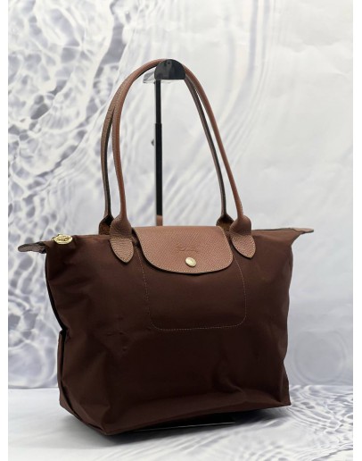 LONGCHAMP LE PLIAGE LONG SHOULDER BAG IN BROWN NYLON WITH LEATHER