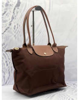 LONGCHAMP LE PLIAGE LONG SHOULDER BAG IN BROWN NYLON WITH LEATHER
