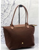 LONGCHAMP LE PLIAGE LONG SHOULDER BAG IN BROWN NYLON WITH LEATHER