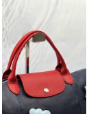 LONGCHAMP LIMITED EDITION LE PLIAGE CUIR BADGES BAG IN NAVY BLUE WITH RED LEATHER