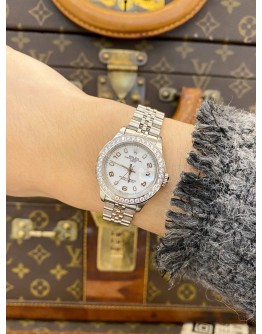 2003 ROLEX OYSTER PERPETUAL DATE DIAMOND BEZEL REF 69174 WHITE DIAL 26MM AUTOMATIC WATCH