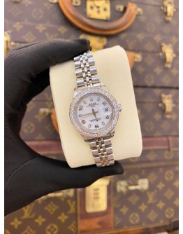 2003 ROLEX OYSTER PERPETUAL DATE DIAMOND BEZEL REF 69174 WHITE DIAL 26MM AUTOMATIC WATCH