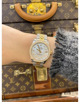 (LIKE NEW) 2017 ROLEX DATEJUST 31 18K 750 YELLOW GOLD JUBILEE FACTORY DIAMOND REF 178383 MOTHER OF PEARL DIAMOND DIAL 31MM AUTOMATIC WATCH -FULL SET-