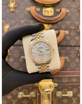 (LIKE NEW) 2017 ROLEX DATEJUST 31 18K 750 YELLOW GOLD JUBILEE FACTORY DIAMOND REF 178383 MOTHER OF PEARL DIAMOND DIAL 31MM AUTOMATIC WATCH -FULL SET-