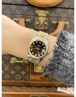 (LIKE NEW) 2017 ROLEX DATEJUST 31 18K 750 YELLOW GOLD JUBILEE REF 178273 BLACK DIAMOND DIAL 31MM AUTOMATIC WATCH -FULL SET-