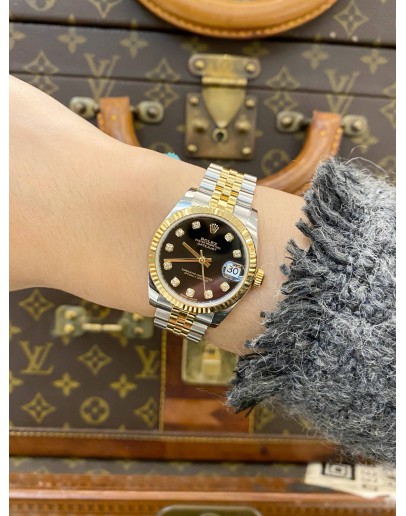 (LIKE NEW) 2017 ROLEX DATEJUST 31 18K 750 YELLOW GOLD JUBILEE REF 178273 BLACK DIAMOND DIAL 31MM AUTOMATIC WATCH -FULL SET-
