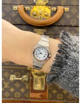 2005 CARTIER SANTOS OCTAGON REF 0906 WHITE DIAL 24MM X 31MM AUTOMATIC WATCH