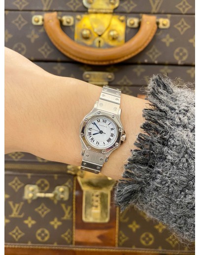 2005 CARTIER SANTOS OCTAGON REF 0906 WHITE DIAL 24MM X 31MM AUTOMATIC WATCH