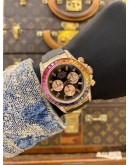 (LIKE NEW) 2015 ROLEX DAYTONA REF 116518 18K 750 ROSE GOLD (UPGRADED 116595RBOW RAINBOW SAPPHIRE) BLACK DIAL 40MM AUTOMATIC WATCH