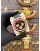 (LIKE NEW) 2015 ROLEX DAYTONA REF 116518 18K 750 ROSE GOLD (UPGRADED 116595RBOW RAINBOW SAPPHIRE) BLACK DIAL 40MM AUTOMATIC WATCH