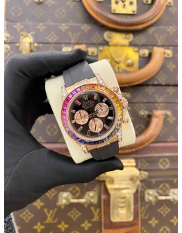 (LIKE NEW) 2015 ROLEX DAYTONA REF 116518 18K 750 ROSE GOLD (UPGRADED 116595RBOW RAINBOW SAPPHIRE) BLACK DIAL 40MM AUTOMATIC WATCH