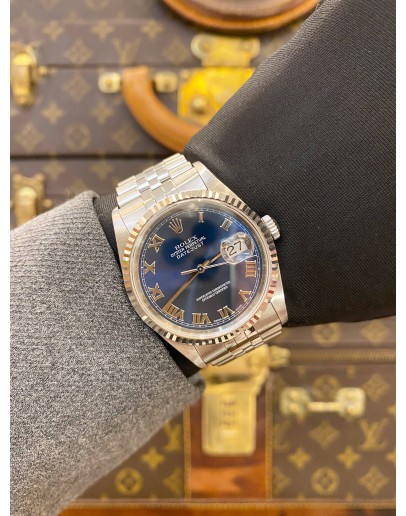 (UNUSED COLLECTOR CONDITION) 2002 ROLEX DATEJUST 36 JUBILEE REF 16234 BLUE ROMAN NUMERALS DIAL 36MM AUTOMATIC WATCH -FULL SET-