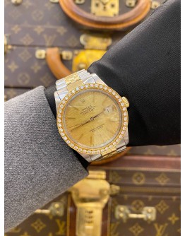 ROLEX DATEJUST 36 HALF 18K 750 YELLOW GOLD REF 16014 DIAMOND BEZEL GOLD DIAL 36MM AUTOMATIC WATCH