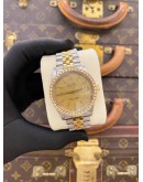ROLEX DATEJUST 36 HALF 18K 750 YELLOW GOLD REF 16014 DIAMOND BEZEL GOLD DIAL 36MM AUTOMATIC WATCH