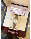 (LIKE NEW) 2024 LONGINES FLAGSHIP LADIES TWO TONE YELLOW GOLD PLATED REF L4.274.3 WHITE DIAL 26MM AUTOMATIC WATCH 