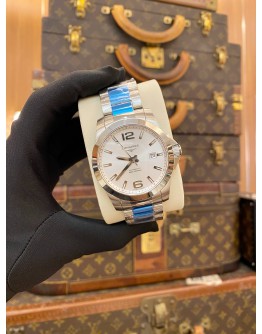 (UNUSED) (FULL STICKER) 2018 LONGINES CONQUEST REF L3.677.4.76.6 WHITE DIAL 41MM AUTOMATIC WATCH -FULL SET-