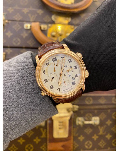 (LIKE NEW) BLANCPAIN LÉMAN REVEIL GMT ALARM 18K 750 ROSE GOLD REF 2041-3642M-53B WHITE DIAL 40MM AUTOMATIC WATCH