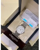 (UNUSED) 2018 LONGINES PRESENCE REF L4.921.4.11.6 WHITE DIAL 38.5MM AUTOMATIC WATCH -FULL SET-