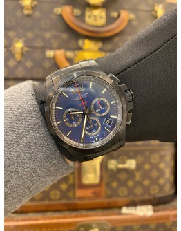 (LIKE NEW) 2025 LONGINES CONQUEST VHP CHRONOGRAPH BLACK PVD REF L3.717.2.96.6 BLUE DIAL 42MM QUARTZ WATCH -FULL SET-