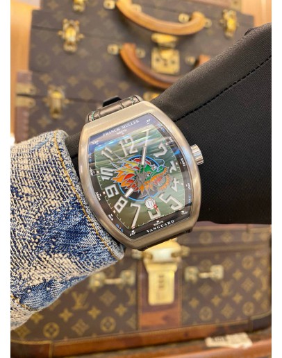 (LIKE NEW) 2023 FRANCK MULLER VANGUARD TITANIUM DRAGON EYES DIAMOND LIMITED EDITION 88PCS WORLDWIDE REF V45SCDT GREEN DIAL 43MM AUTOMATIC WATCH -FULL SET-