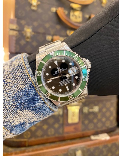 ROLEX SUBMARINER DATE REF 16610 UPGRADE KERMIT REF 16610LV BLACK DIAL 40MM AUTOMATIC WATCH