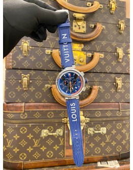 (LIKE NEW) 2020 LOUIS VUITTON TAMBOUR REGATTA CHRONOGRAPH REF Q1A61 BLUE DIAL 43MM AUTOMATIC WATCH -FULL SET-