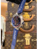 (LIKE NEW) 2020 LOUIS VUITTON TAMBOUR REGATTA CHRONOGRAPH REF Q1A61 BLUE DIAL 43MM AUTOMATIC WATCH -FULL SET-